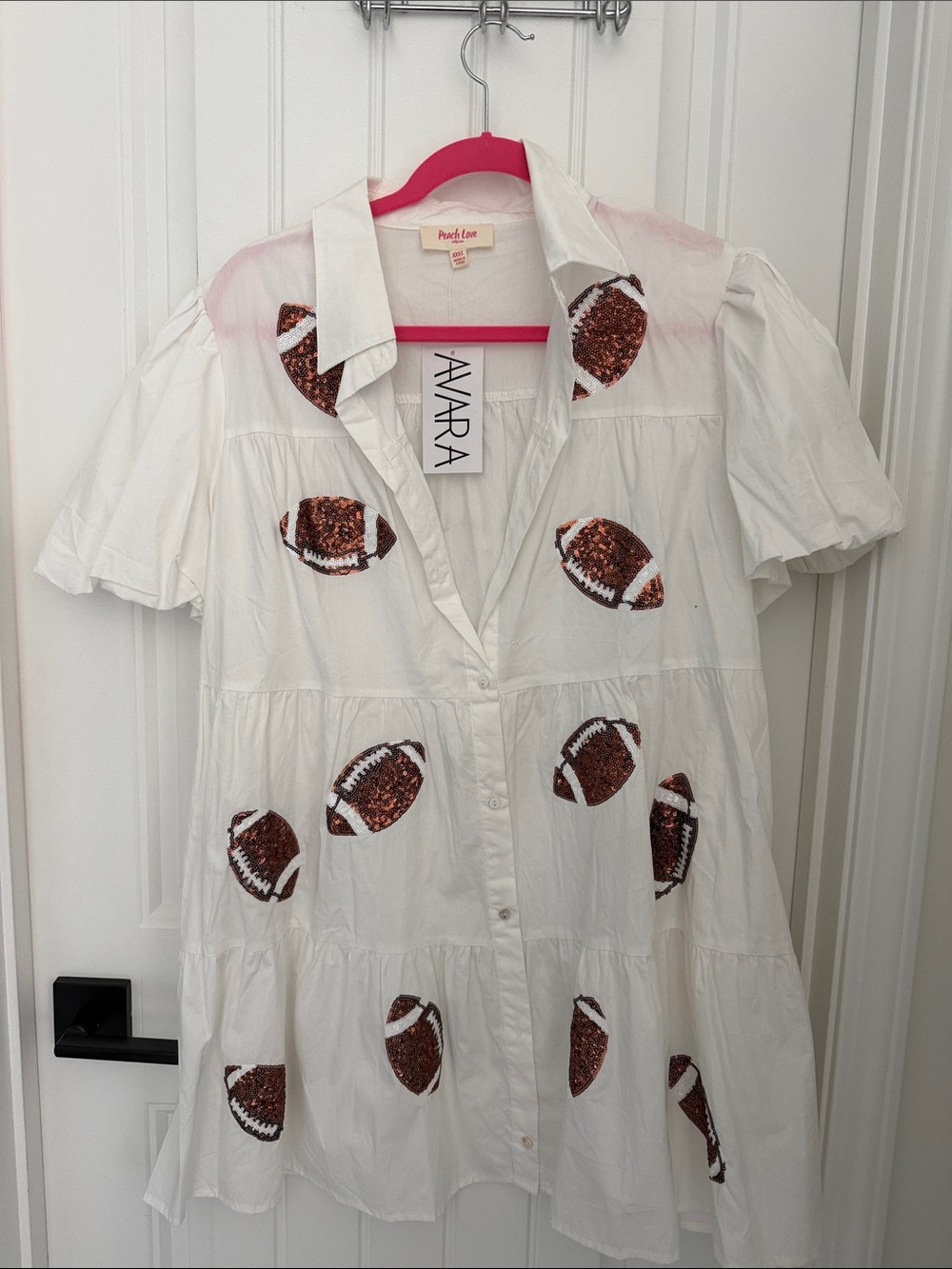 White Sequin Football Print Women’s Dress
